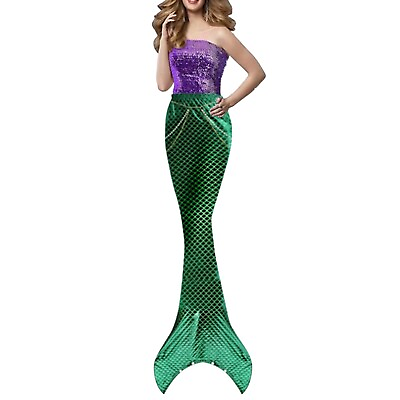 #ad Womens Mermaid Costume Dress up Tops Fish Tail Skirt Beautiful Starfish Headgear $8.99