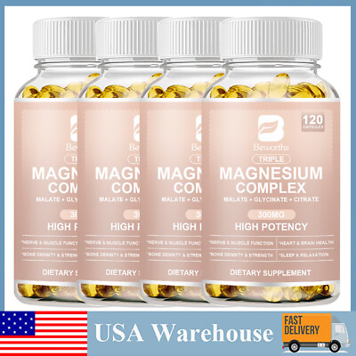 #ad 1 4 Bottles Triple Magnesium Complex Anti AnxietyStress Relief Supplement 300mg $46.99