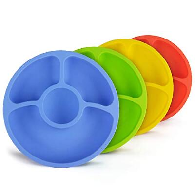 #ad 4 Pack Toddler Plates Divided Plates for Adults and Kids Silicone Sectional... $24.09