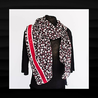 #ad NEW NWT $40 CALVIN KLEIN BLACK WITH RED WHITE FLOWERS WRAP SHAWL SCARF 72 x 24 $14.99