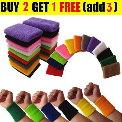 #ad Unisex Cotton Wrist Wristband Sports Towel Sweatband Solid Sweat Band Yoga Gym $1.79
