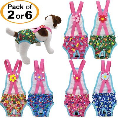 #ad PACK 2 or 6 Female Dog Diapers Washable Reusable with Suspenders for Small Pet $37.99