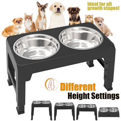 #ad Elevated Double Dog Bowl Cat Feeder Raised Stand Feeding Food Water Pet Dishes $23.99