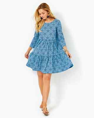 #ad Lilly Pulitzer Geanna Cotton Swing Dress Bon Bon Blue Go Your Own Wave M NEW $102.17