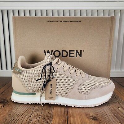 #ad Woden Ydun Icon Womens Sz 8 Coffee Cream Beige Leather Low Modern Sneakers Shoes $79.00