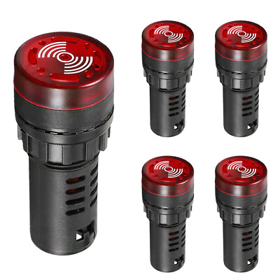 #ad 5 Pack 22mm 12V AC DC Red LED Flashing Buzzer Pilot Panel Indicator Light Lamp $11.96