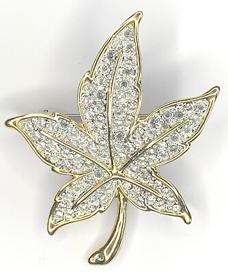 #ad Gold Tone amp; Diamante Leaf Brooch 4.5x3.5cm Q1 GBP 8.00