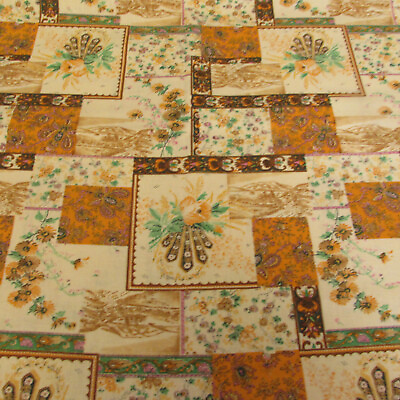 #ad Fabric Cotton Quilt Brown Orange Green Patchwork Floral 1yd 22quot; x 44 $11.28