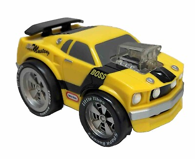 #ad Little Tikes 1969 Ford Boss Mustang Spark Racerz Rev and Go Toy Car Yellow Black $10.99