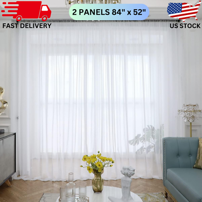 #ad 84 inch Long Sheer White Curtains 2 Panels for Bedroom Living Room and Yard $38.12
