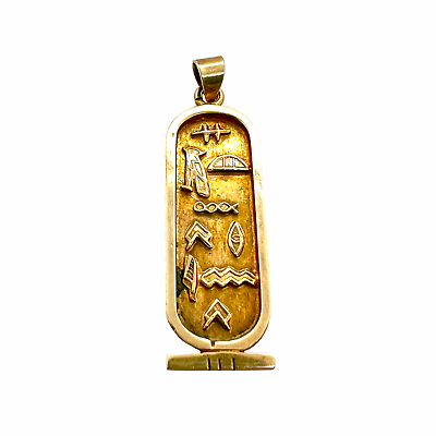 #ad 10K Gold Egyptian Hieroglyphics Cartouche Pendant $375.00