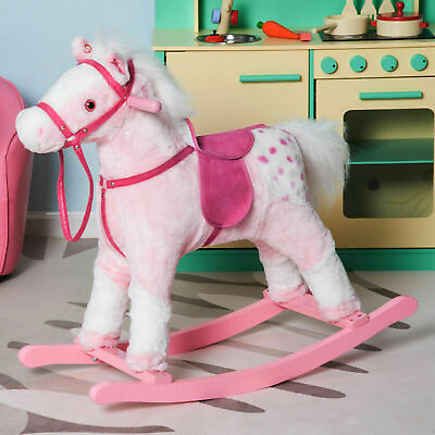#ad Qaba Kids Plush Rocking Horse Ride on Baby Girl Toy Pony w Realistic Sound Pink $64.41