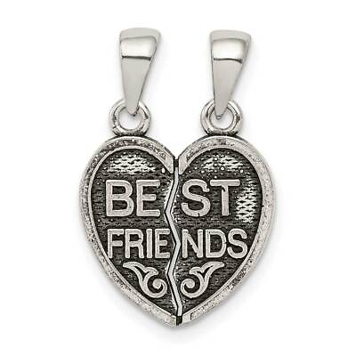 #ad Sterling Silver Antiqued Mini Best Friends Break Away Heart Pendant $20.04
