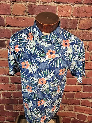 #ad Tommy Bahama Mens M Blue White Pink Short Sleeve Button Up Hawaiian Shirt 🌴 $27.98