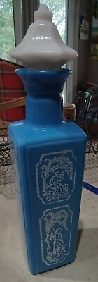 #ad 1965 JIM BEAM Whiskey DECANTER Bottle Cameo Blue White Cork Dog Shepherd $22.99