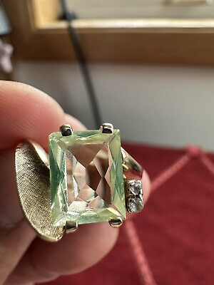 #ad 10k Solid Yellow Gold Emerald Cut Peridot Snake Ring Antique 1970’s VTG 3.12 Gr. $359.00