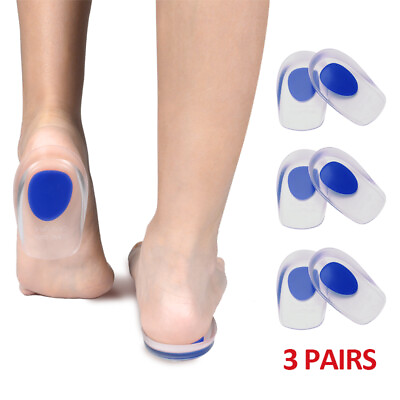 #ad 3 Pair Silicone Gel Heel Cups Inserts Pads Plantar Fasciitis Support Pain Relief $10.39