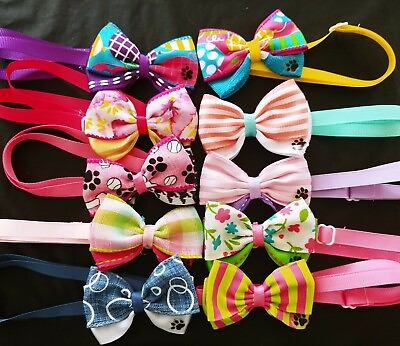 #ad 10 pcs Spring Summer ajustable bow ties for pets dog cat grooming handmade 3quot;in $19.99