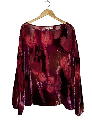 #ad Vintage Newport News Womens Tunic Silk Velvet Burnout Floral Flare Sleeve Sz 16 $26.95