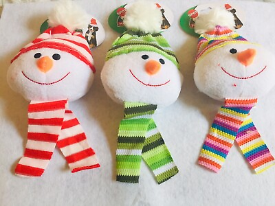 #ad 3 X Dog Toy Christmas Snowball with Hat amp; Scarf Squeaker Toys 7quot; Ethical Pet $24.95