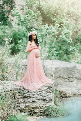 #ad Lace Pregnant Women Off Shoulder Maternity Dress Photography Prop Photo LongGown $29.99