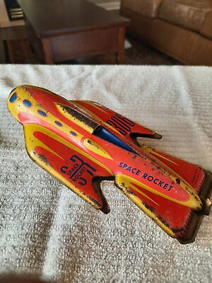1950s Vintage Automatic Toy Co. Friction Tin Space Rocket Made In USA $195.00