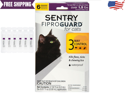 #ad Sentry Fiproguard Flea and Tick Topical Drops for Cats 6 Doses Treatment Control $28.02