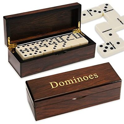 #ad Double 6 Dominoes Gift Set 28 Tiles with Spinner in Wooden Box $38.33