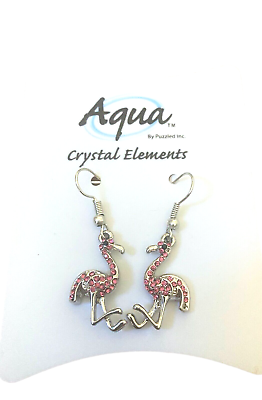 #ad Fashion Earrings FLAMINGOS Pink Crystal Elements French Wire $7.99