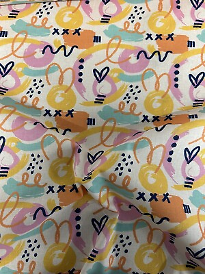 #ad 2.5 Metres Funky Retro Abstract 80s Design Printed 100% Cotton Fabric $21.89