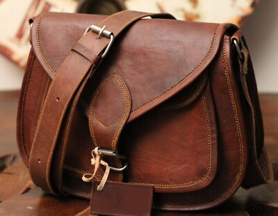 Vintage Brown Goat Leather Handmade Shoulder Satchel Crossbody Bag 9quot; $21.24