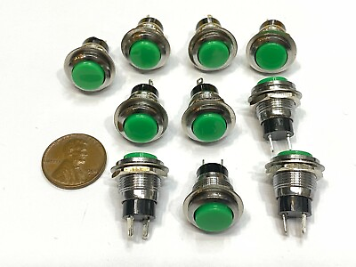 #ad 10 Pieces Green small N O Momentary 12mm push button Switch round 12v on off G23 $14.55