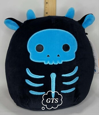 #ad Squishmallow 8quot; Tegan Skeleton Cow Black Blue Bovine Halloween Plush BNWT $21.77