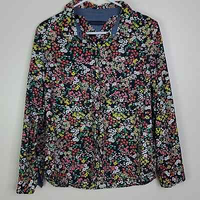 #ad Tommy Hilfiger floral blouse button up with collar womens busy artsy print S $10.15