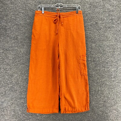 #ad Coldwater Creek Pants Women M Medium Orange Pull On Belted Linen Flat Front $14.25