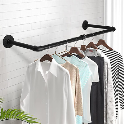 #ad 2x Industrial Pipe Clothes Rack Strong Iron Closet Organizer Garment Hanging Rod $31.90