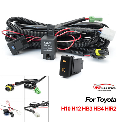 #ad H10 H12 LED Fog Lights Wiring Harness Indicator Switch Relay Kits 40A For Toyota $17.99