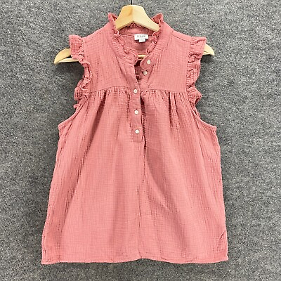 #ad J. Crew Blouse Women S Small Pink High Neck Sleeveless Cotton Button Up Casual $11.99