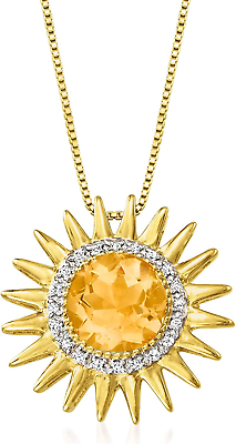 #ad 2 Ct Citrine 0.1 Ct. T.W. Diamond Sun Pendant Necklace 18Kt Gold over Sterling $497.13
