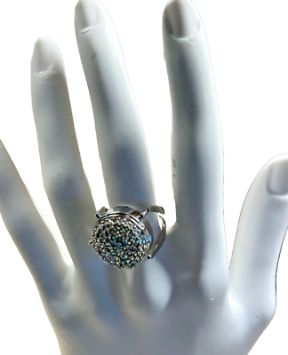 #ad Rare Suzanne Somers Quartz Watch silver tone pave rhinestones ring adjustable $41.00