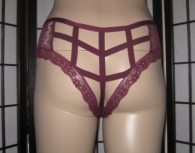 #ad NWT VICTORIA#x27;S SECRET VERY SEXY BURGUNDY MAROON MESH STRAPPY CAGE CHEEKY PANTIES $11.99