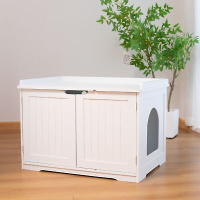 #ad Hidden Litter Box Furniture Cabinet Cat Room Side Table Large Pet Box $95.84