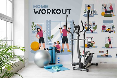 #ad 3D Dumbbell Fitness Ball Push Up Self adhesive Removeable Wallpaper Wall Mural1 $224.99
