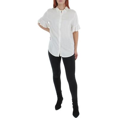 #ad Beach Lunch Lounge Womens White Collared Knit Button Down Top Shirt XS BHFO 9095 $9.99