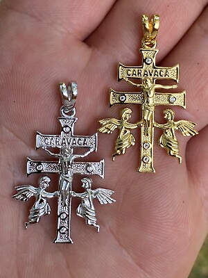 #ad Solid 925 Silver Gold Plated Cruz De Caravaca Cross Pendant 1.5quot; Plata Necklace $32.38