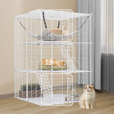 #ad 1 2 Cats Cage Indoor Cat Enclosures Cat Playpen Metal Kennel w Large Hammock $64.25