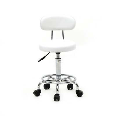 #ad Round Shape Adjustable Salon Stool with Back and Line White $51.79