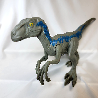 #ad Jurassic World Velociraptor 12 inch Dinosaur Figure Gray Blue Legs Tail Move $7.39