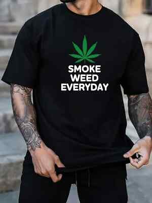 #ad Weed Smoke Mens Funny Letter Print T Shirt Casual Style Weeds Leaf Fun T Shirts GBP 9.11