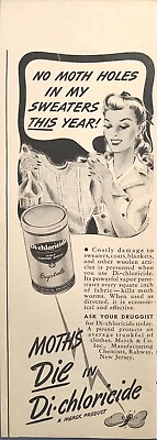 #ad Merck Di chloricide Moth Killer Sweater Girl Protection Vintage Print Ad 1940 $10.77